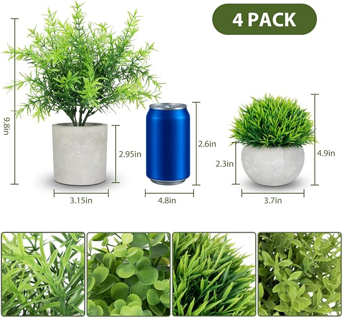 ZAIYW 4 Pack Small Fake Plants Indoor, Mini Potted Artificial Plants Eucalyptus - Image 6