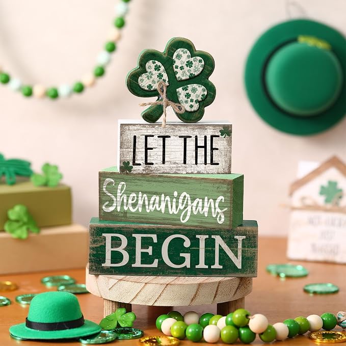 Lineshading 4 Pcs St Patricks Day Table Decor Wooden Shamrocks St Patrick's Day - Image 7