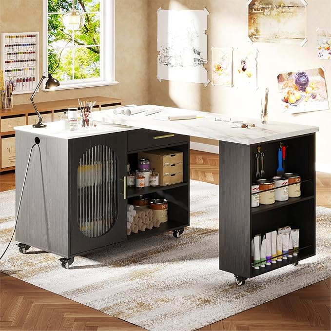 HSH Kitchen Island with 360° Swivel Table & Power Outlet, Rolling Kitchen - Image 9