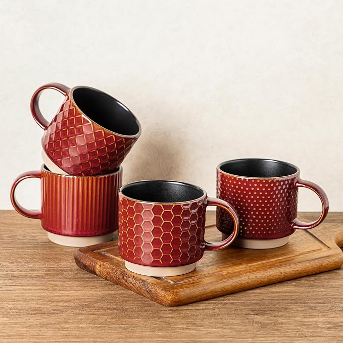 GBhome 8OZ Stackable Coffee Mugs, Ceramic Coffee Mugs by GBhome