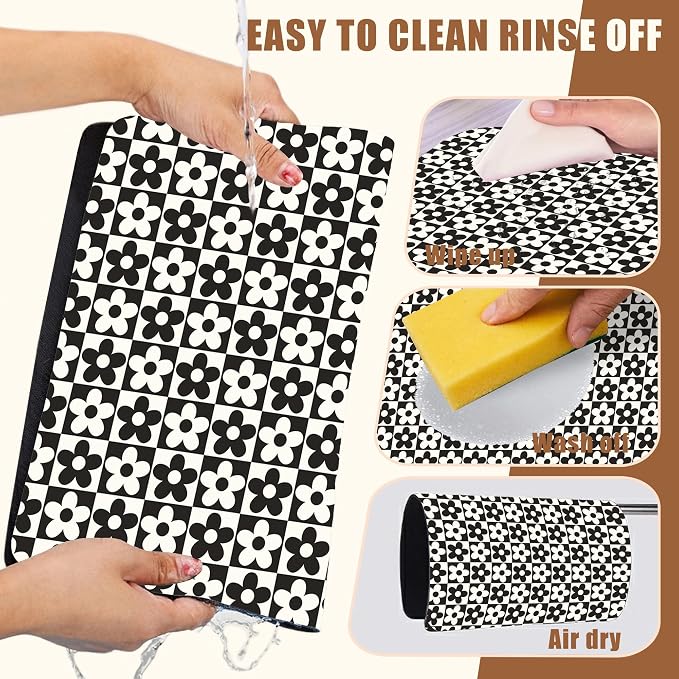 Black and White Checkered Flower Dish Drying Mat - Image 5