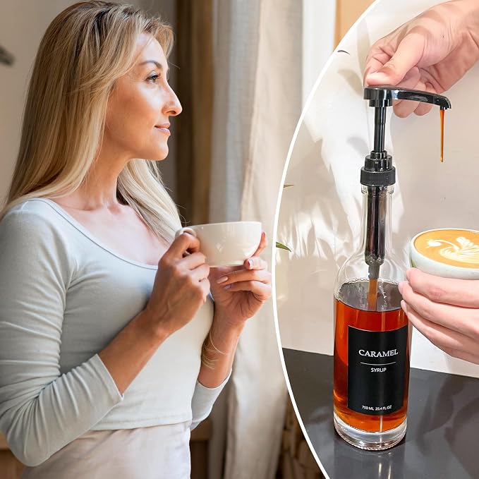 HCYWOC Coffee Syrup Dispenser, 25.4oz 750ml Glass Syrup Bottles, 2 Pack Syrup - Image 6