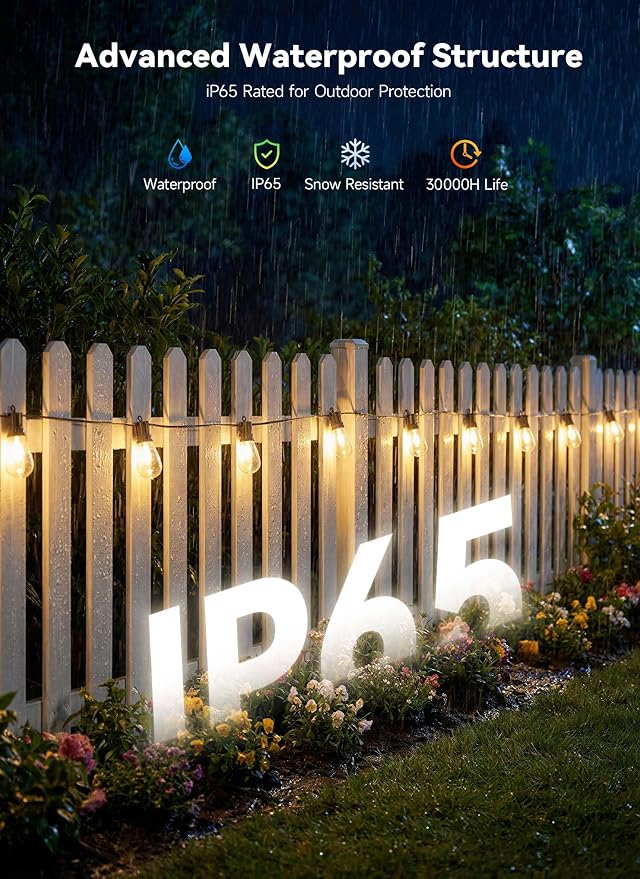 Minetom 31FT Outdoor String LED Patio Lights Waterproof, Shatterproof S14 - Image 5