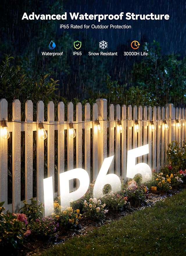 Minetom 53FT Outdoor String LED Patio Lights Waterproof, Shatterproof S14 - Image 5
