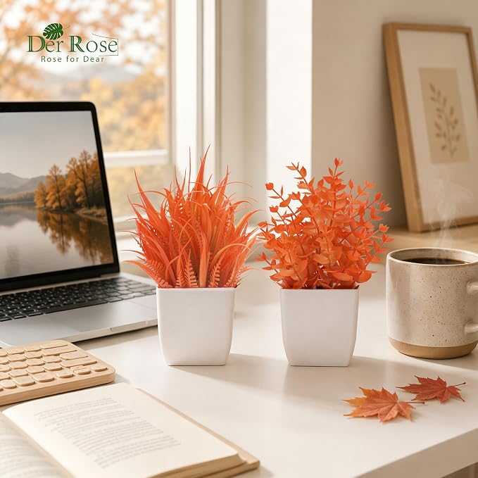 Der Rose 2 Pack Fake Plants Maple Red Artificial Potted Plants - Image 5