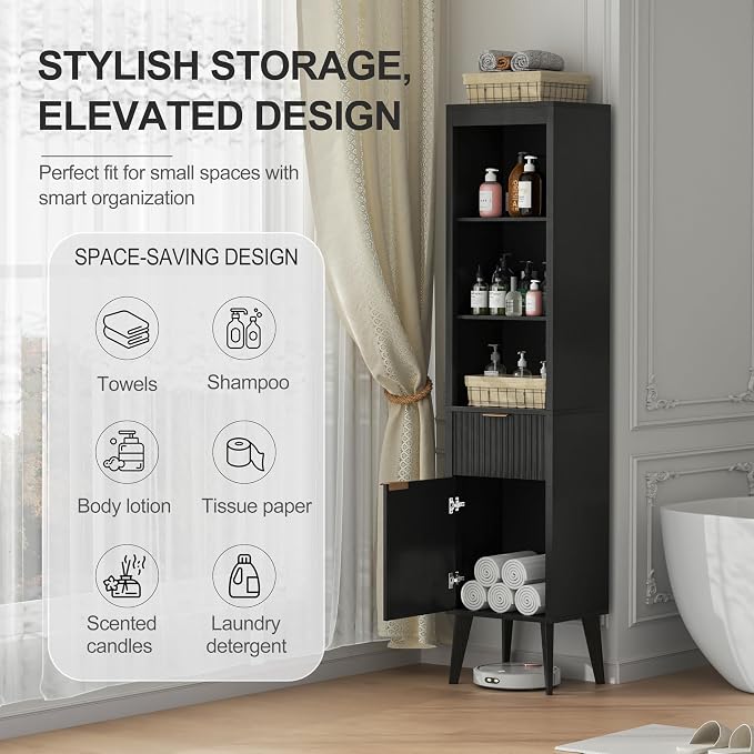 70" H Tall Storage Cabinet, Fluted Freestanding Floor Organizer - Image 4