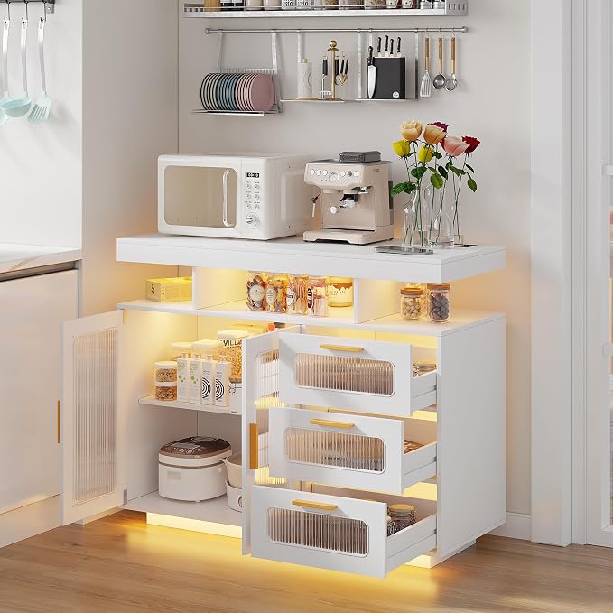 HWB Coffee Bar Cabinet with Storage, Buffet Sideboard with RGB Light, Modern - Image 7