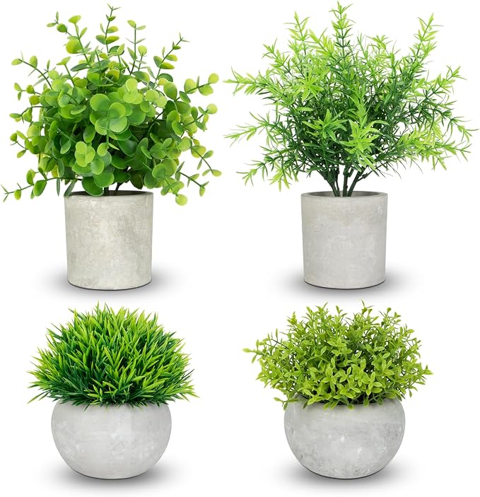 ZAIYW 4 Pack Small Fake Plants Indoor, Mini Potted Artificial Plants Eucalyptus by ZAIYW