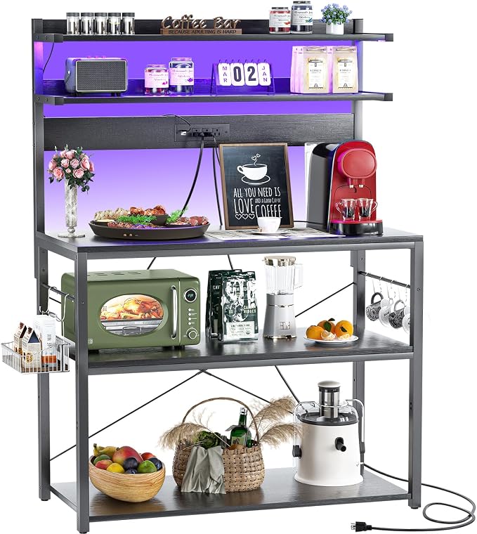 Aheaplus Bakers Rack with Power Outlet, Microwave Stand, 5 Tiers Coffee Bar by Aheaplus