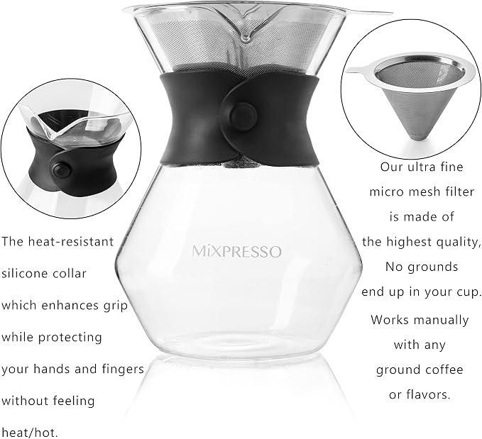 Mixpresso Pour Over Coffee Maker Set Glass Carafe Borosilicate White Protective - Image 2