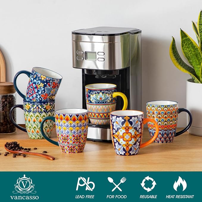vancasso SIMI 16 oz Large Coffee Mugs Set of 6 – Bohemian Ceramic Cups - Image 3