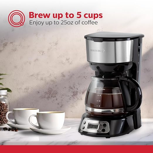 Holstein Housewares 5-Cup Programmable Coffee Maker, 25oz Drip Coffee Machine - Image 4