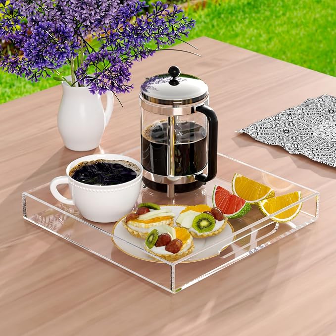 NIUBEE Clear Serving Tray 12x12 Inches -Spill Proof- Acrylic Decorative Tray - Image 5