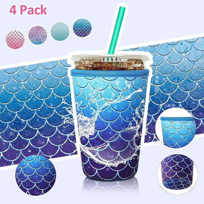Patelai 4 Pieces Reusable Iced Coffee Sleeve Cup Insulator - Image 4