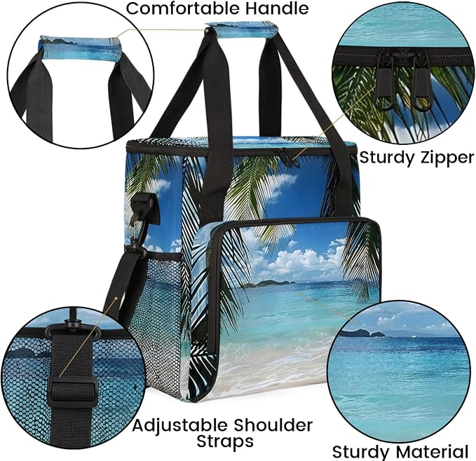 Palm Tree Ocean Beach Coffee Maker Carring Bag, Large Insulated Storage - Image 6