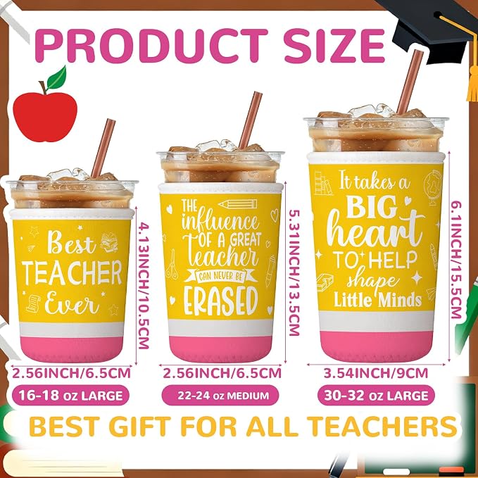 FoldTier 3 Pcs Teacher Appreciation Gifts Teachers Cup Sleeves Iced Coffee - Image 2