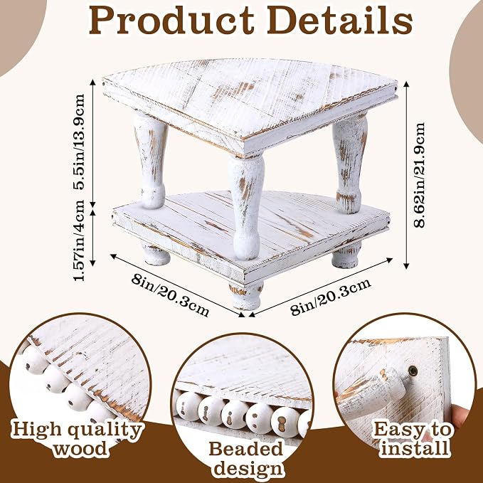 Kigley 2 Tiered Corner Riser for Kitchen Counter Wood Beaded Corner Shelf White - Image 2