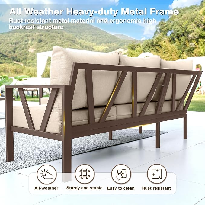 Outdoor Furniture Set, 6 Pieces Outdoor Patio Couch Sectional, L Shaped Metal - Image 4
