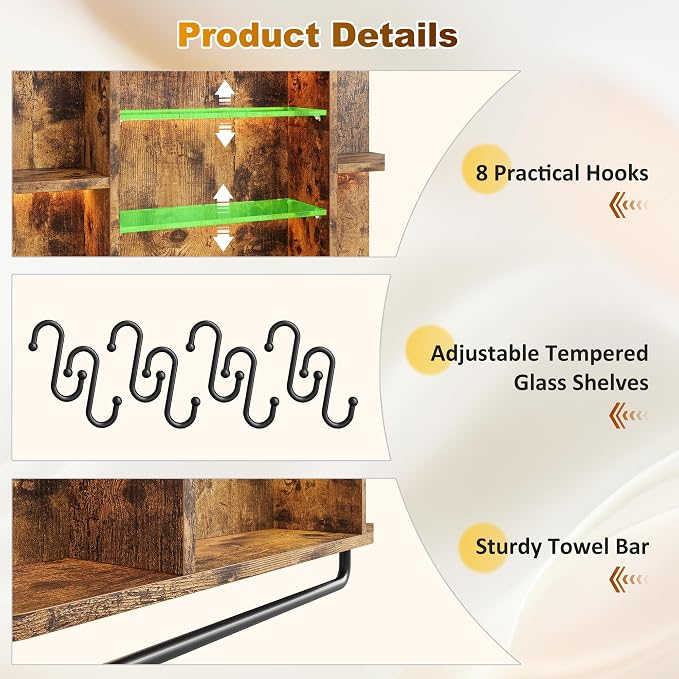 REIBII Floating Shelves with LED Lights, 7-Tier Wood Shelf, Wall Mounted - Image 8