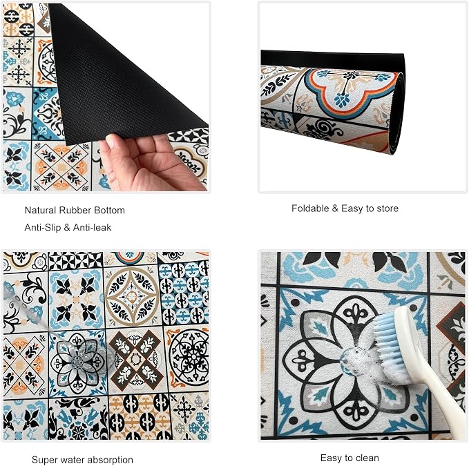 Mandala Boho Dish Drying Mats For Kitchen Counter Dryer Coffee Maker Bar Mat - Image 3