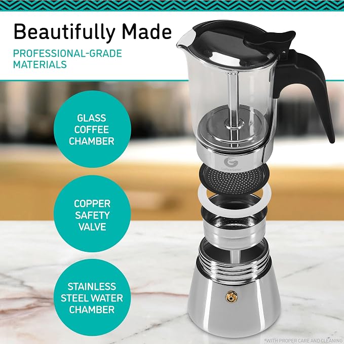 Coffee Gator 4 Cup Moka Pot, 6.7oz Stovetop Espresso Maker - Image 4