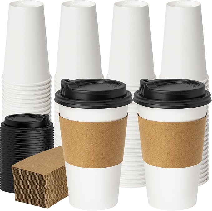 YEEHAW Coffee Cups with Lids 16 oz 50 Pack Upgraded, Disposable Paper Cups with by YEEHAW