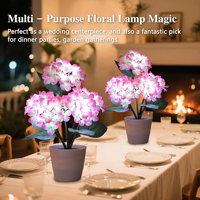 Pink Artificial Hydrangea LED Flower Pot - Image 6
