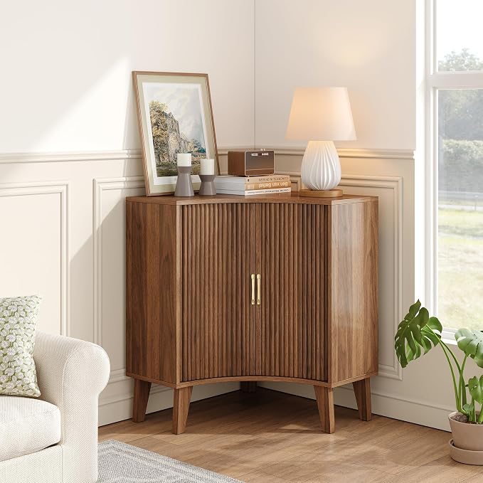 Fluted Corner Cabinet, Small Corner Floor Cabinet by Vudanfe