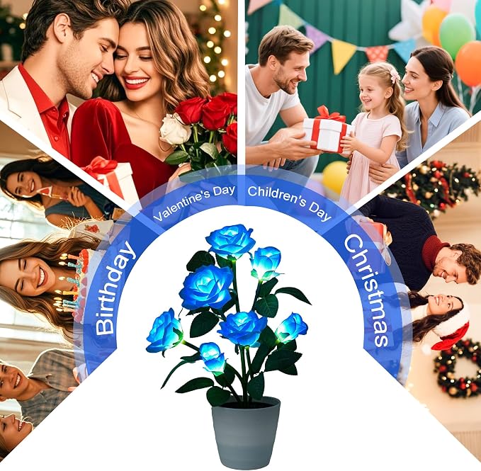 Artificial Blue Rose Flower Lamp LED Lights, Flower Table Lamp - Image 8