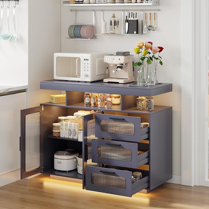 HWB Coffee Bar Cabinet with Storage, Buffet Sideboard with RGB Light, Modern - Image 7
