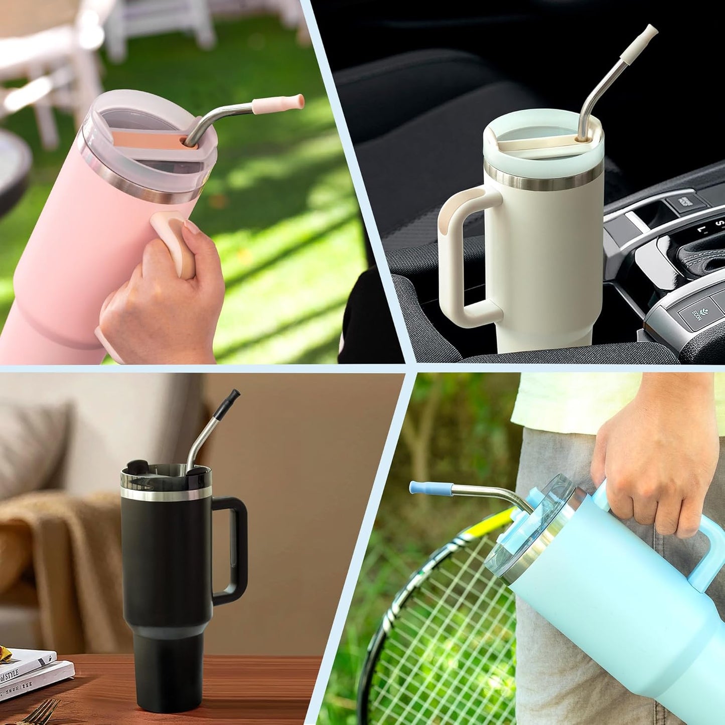 Reusable Stainless Steel Straws with Silicone Tip for Stanley 30oz, Metal Drinking Straws for 30oz Tumbler,3 Bent Tubes & 1 Cleaner Brush (Cream)