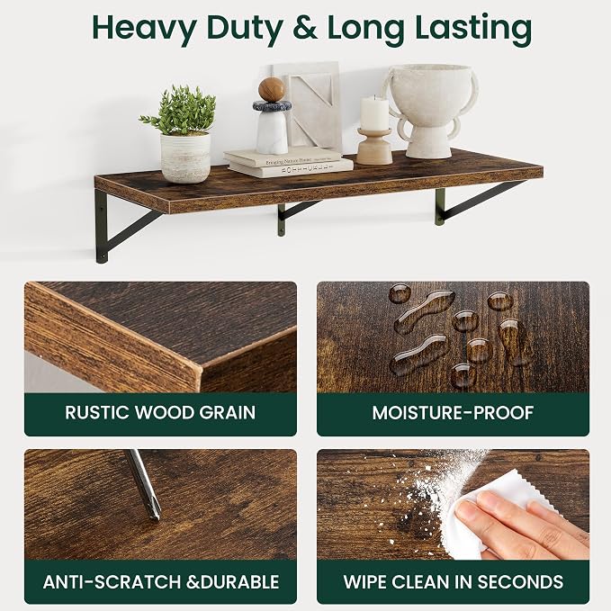 Floating Shelves 12 Inch Deep, 24W x 12D Wall Shelf Set of 2, 50 lbs Heavy Duty - Image 5