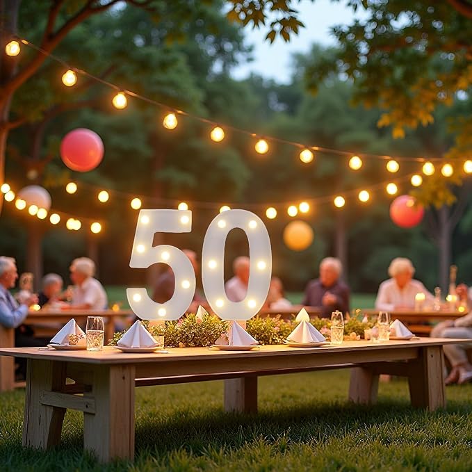 50th Birthday Decoration Light Up Letters, Battery Powered LED Numbers Marquee - Image 3