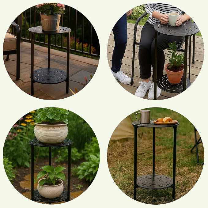 2 Packs Two-tier Metal Round Side Table Black Accent Coffee Tables Small Space - Image 9