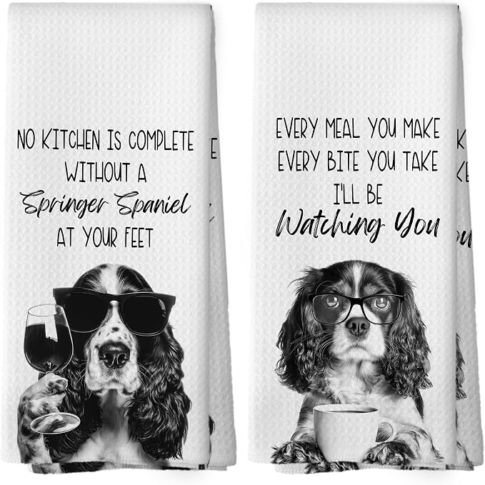Funny Springer Spaniel Kitchen Towels Set of 2, Dog Kitchen Accessories by Mcehtle