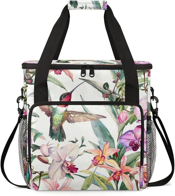 Hummingbird Hibiscus Flower Coffee Maker Carring Bag, Large Insulated Storage by Home
