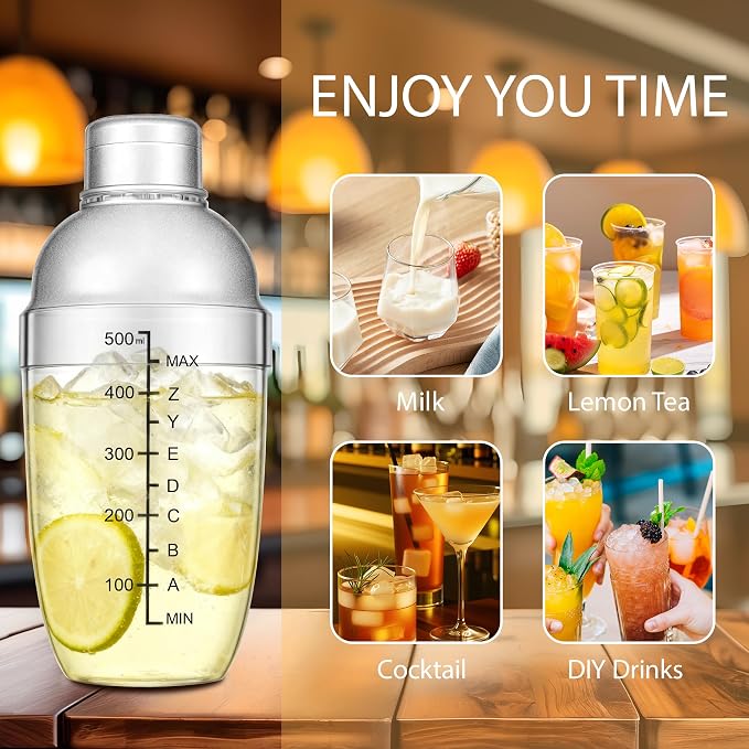 Plastic Cocktail Shaker with Measuring Scale 17oz, Leak-Proof & - Image 7