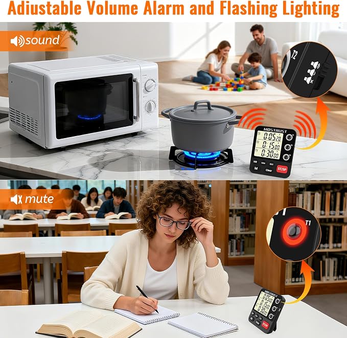 Digital Dual Kitchen Timer, 3 Channels Triple Countdown Timer - Image 3