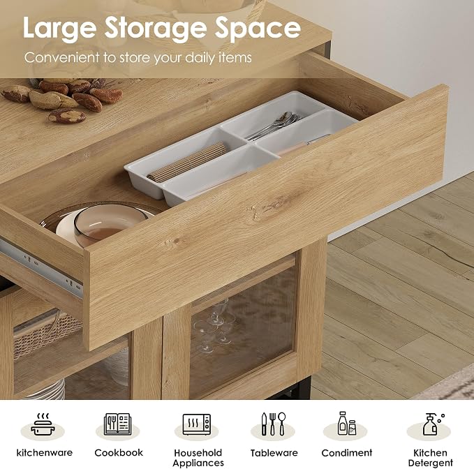 WAMPAT Sideboard Buffet Cabinets, Modern Credenza Sideboard - Image 4