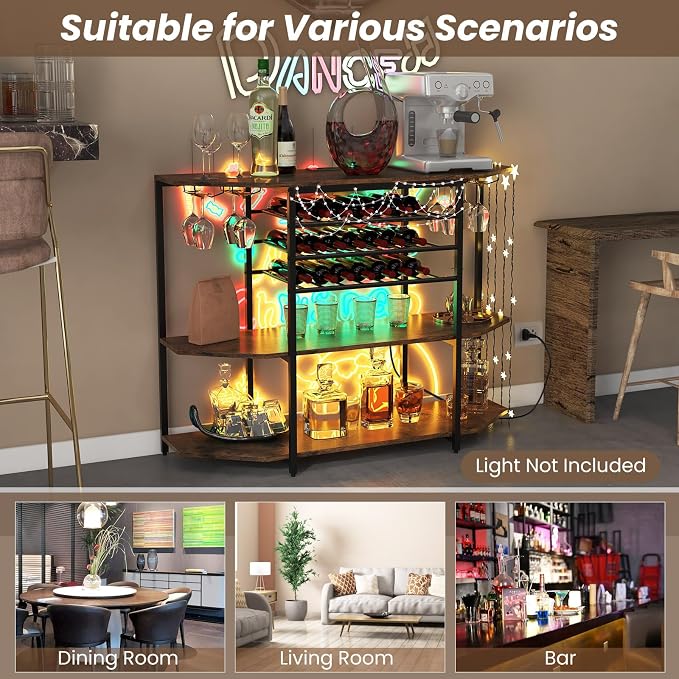 Giantex Wine Bar Cabinet with Power Outlet, Mini Coffee Bar Stand Table with 21 - Image 4