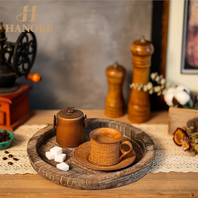Hanobe Wooden Tray for Coffee Table: Candle Holder Plate Round Decorative - Image 7
