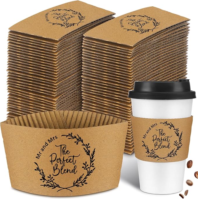 Jingmore 200 Pcs Wedding Coffee Sleeves The Perfect Blend Custom Kraft Paper by Jingmore