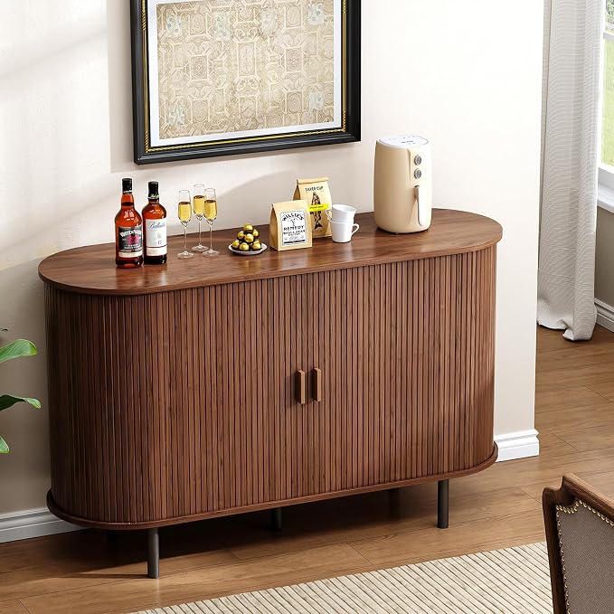 Buffet Cabinet with Storage, Fluted Sideboard Buffet with Sliding Door - Image 6