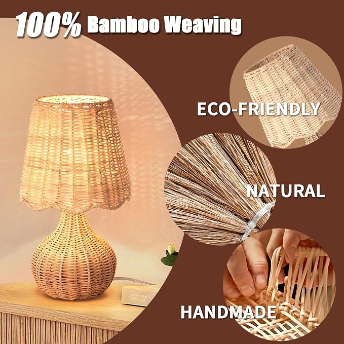 Ziqqeelam Rattan Small Bedside Table Lamp - Image 3