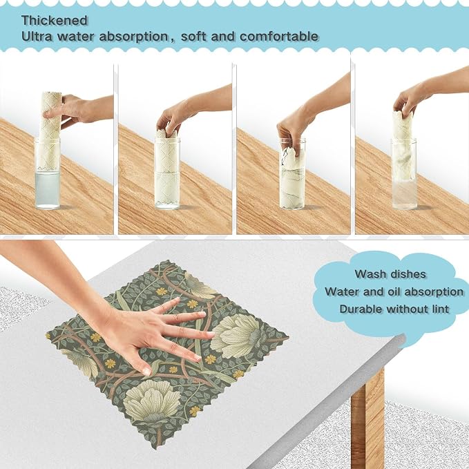ALAZA Dish Towels William Morris Dish Cloths Super Absorbent Kitchen Towels - Image 4