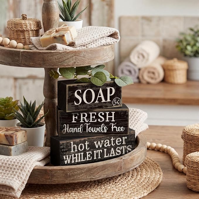 Lineshading 4 Pcs Bathroom Shelf Decor Sign Farmhouse Bathroom Decor and - Image 6