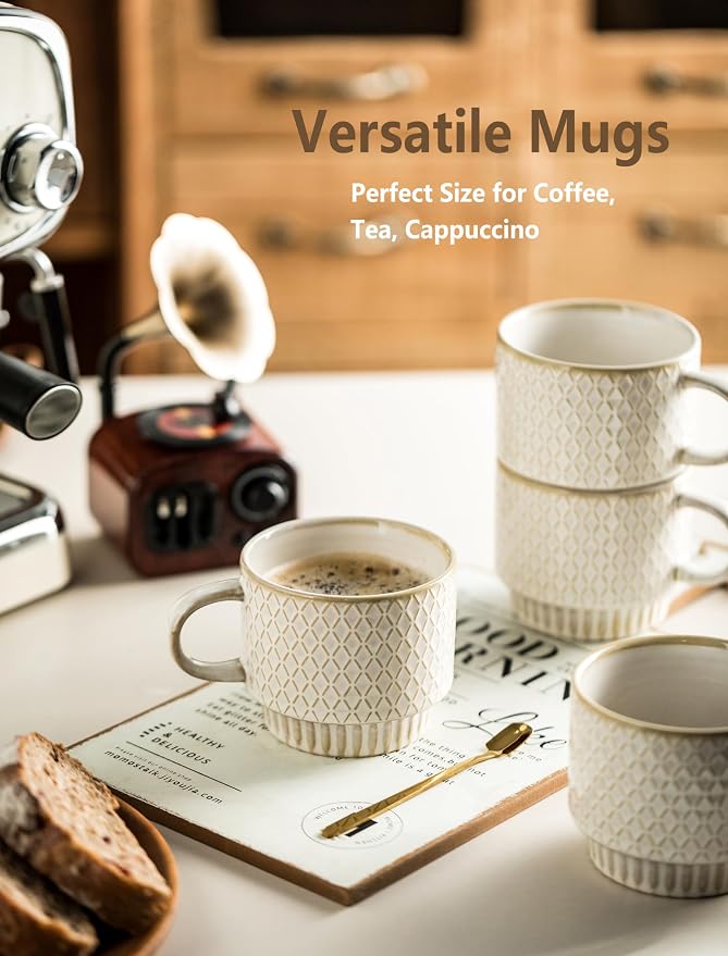 Gomakren Coffee Mugs Set of 4, 13 Ounce Stackable Coffee Mugs - Image 7