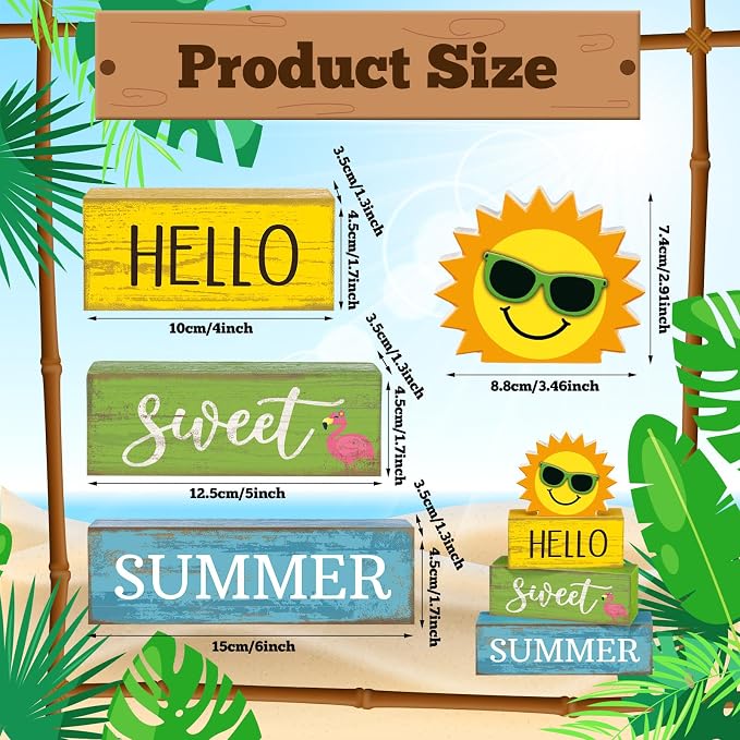 Yuntau 4 Pcs Summer Table Decoration Hello Sweet Summer Tiered Tray Decor - Image 3