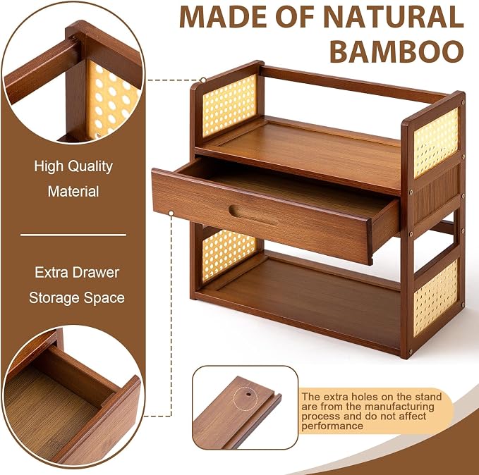 Yalikop Bamboo Matcha Station Organizer 2 Tier Countertops Stand Shelf - Image 4