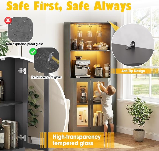 65" Tall LED Corner Bar Cabinet - Image 7